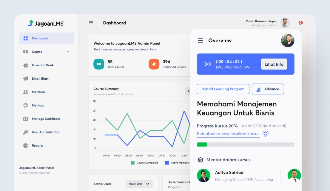 Cover All in one platform pembelajaran digital secara online mendukung berbagai jenis konten seperti artikel, gambar, audio, video, kuis, dan survey